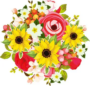 Sunflowers and mixed flowers bouquet with seasonal decorative greenery. Gives Cheer, Happiness and Affection. Suitable for occasions of Birthdays, Friendship, Love, Congratulations, Births, Anniversaries and Inaugurations.